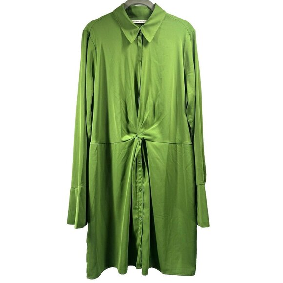 Abercrombie & Fitch Shirt Dress L Tall Collared Twist Front Green Long Sleeve - Picture 1 of 7